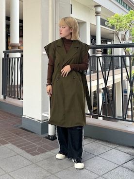 「秋先取りコーデ」｜「アイテム（トレンチコート）」を使った、KAHOさん（レディース・155cm）の夏コーディネート