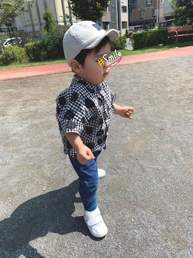 「MARKEY'S（マーキーズ）のアイテム（キャップ）」を使った、draco⭐︎さん（キッズ・80cm）の秋コーディネート