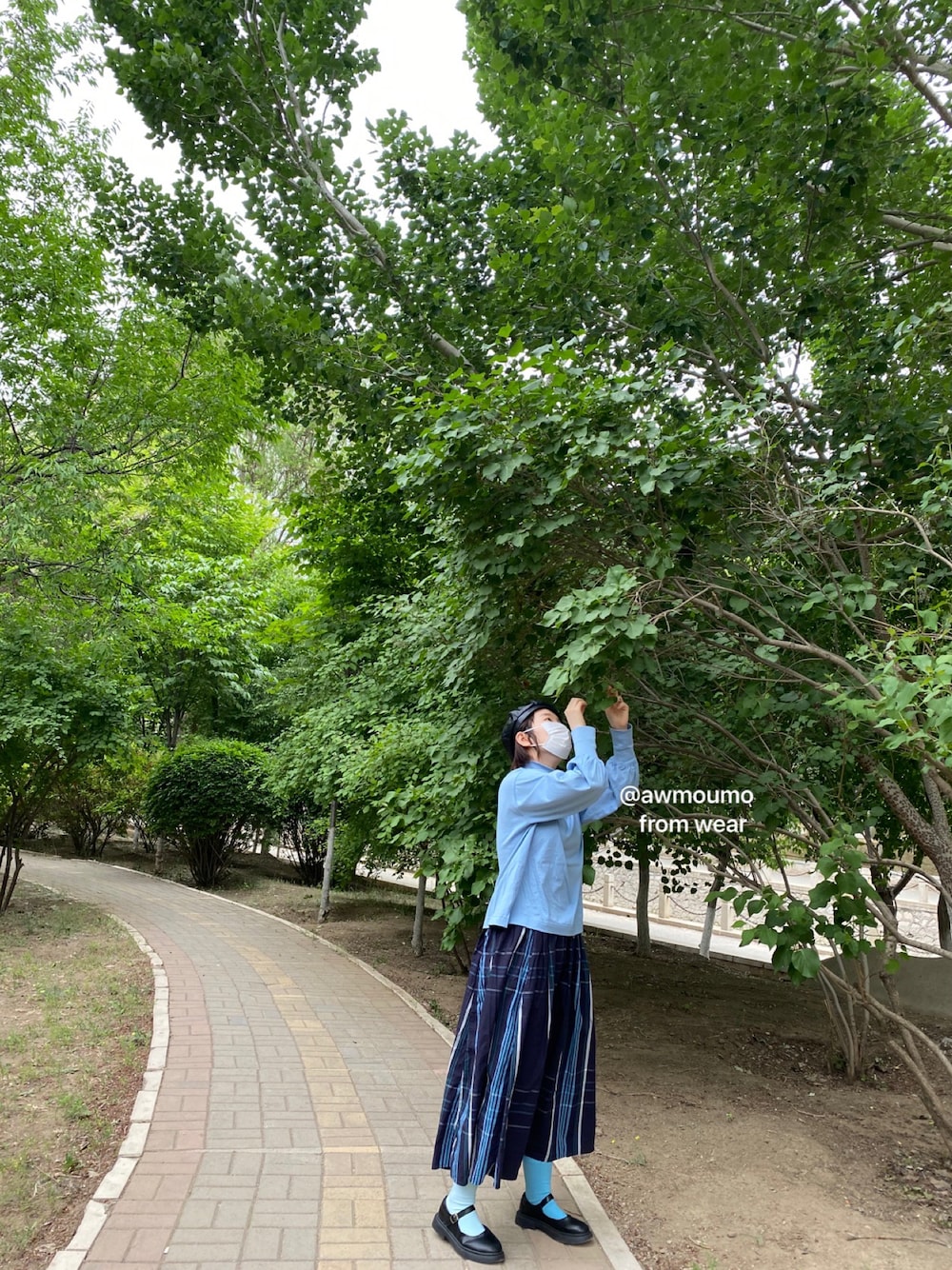 「ootd、コーディネート」｜「BEAMS BOYのBEAMS BOY / ビッグタータン スカート（スカート、ブルー系）」を使った、awmoumoさん（レディース・156cm）の春コーディネートの1枚目の写真