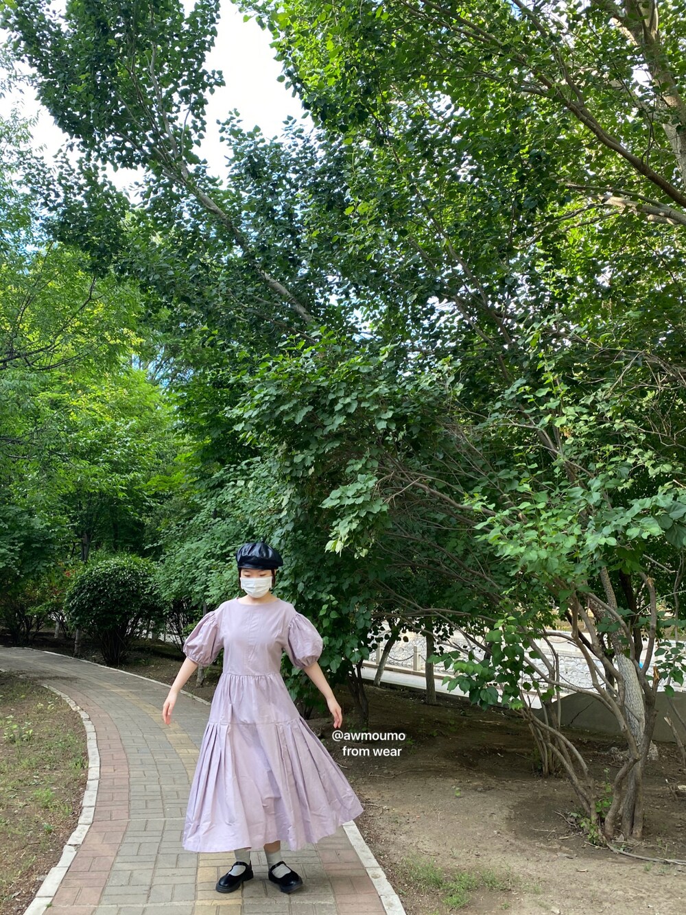 「ootd、コーディネート、今日のコーデ、ワンピース、パープルコーデ」｜「鹿与飞鸟のアイテム（スカート、パープル系）」を使った、awmoumoさん（レディース・156cm）の春コーディネートの1枚目の写真