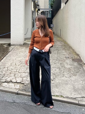 「THE PAUSE（ザ ポーズ）の【THE PAUSE】ストライプタックパンツ（その他パンツ、グレー系）」を使った、sayakaさん（レディース・159cm）の夏コーディネート