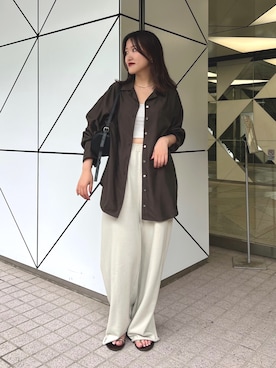 「アイテム（スウェットパンツ、ベージュ系）」を使った、sayakaさん（レディース・159cm）の夏コーディネート