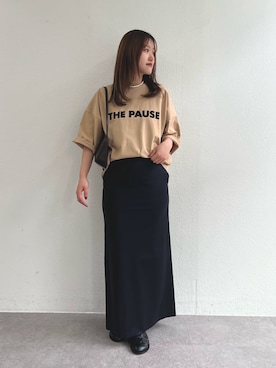 「THE PAUSE（ザ ポーズ）の【THE PAUSE】THE PAUSE ビッグTEE（Tシャツ/カットソー、イエロー系）」を使った、sayakaさん（レディース・159cm）の春コーディネート