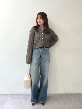 「THE PAUSE（ザ ポーズ）の【THE PAUSE】スラブニットカーディガン（カーディガン/ボレロ、グレー系）」を使った、sayakaさん（レディース・159cm）の秋コーディネート