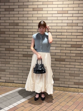 「RODE SKO(ロデスコ)の『MADE IN JAPAN』チャンキーヒールリボンパンプス(パンプス、ブラック系)」を使った、naoさん(レディース・161cm)の夏コーディネート