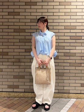 「RODE SKO(ロデスコ)のパテッドボリュームソールサンダル(サンダル、ブラック系)」を使った、naoさん(レディース・161cm)の春コーディネート
