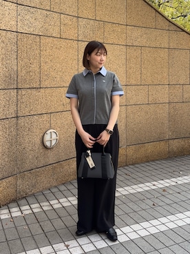 「RODE SKO（ロデスコ）の『Mサイズ』ロゴリボン付2WAYハンドバッグ（ハンドバッグ、ブラック系）」を使った、naoさん（レディース・161cm）の春コーディネート