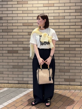 「SENSE OF PLACE by URBAN RESEARCH(センスオブプレイスバイアーバンリサーチ)のレースロゴTシャツ(Tシャツ/カットソー、ホワイト系)」を使った、naoさん(レディース・161cm)の夏コーディネート