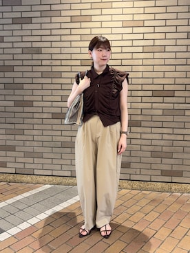 「SENSE OF PLACE by URBAN RESEARCH(センスオブプレイスバイアーバンリサーチ)のナローポインテッドサンダル(サンダル、ブラウン系)」を使った、naoさん(レディース・161cm)の夏コーディネート