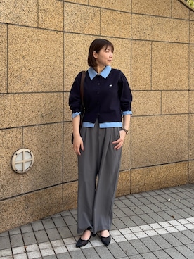 「SENSE OF PLACE by URBAN RESEARCH（センスオブプレイスバイアーバンリサーチ）の『洗濯可』プレートツキシャツドッキングニットカーディガン（カーディガン/ボレロ、ブルー系）」を使った、naoさん（レディース・161cm）の春コーディネート