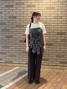「SENSE OF PLACE by URBAN RESEARCH(センスオブプレイスバイアーバンリサーチ)の『速乾』イージーケアドライタッチワイドパンツ(その他パンツ、ブラウン系)」を使った、naoさん(レディース・161cm)の夏コーディネート