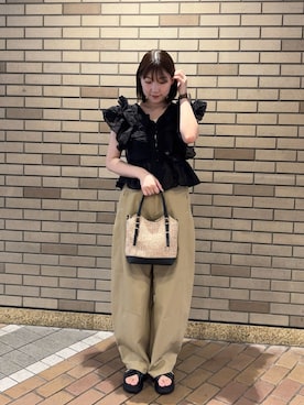 「RODE SKO(ロデスコ)のパテッドボリュームソールサンダル(サンダル、ブラック系)」を使った、naoさん(レディース・161cm)の夏コーディネート
