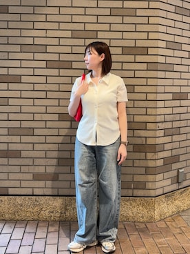 「SENSE OF PLACE by URBAN RESEARCH(センスオブプレイスバイアーバンリサーチ)のハーフスリーブカットシャツ(シャツ/ブラウス、ホワイト系)」を使った、naoさん(レディース・161cm)の春コーディネート