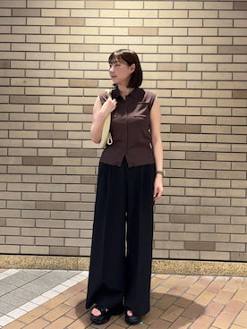 「SENSE OF PLACE by URBAN RESEARCH(センスオブプレイスバイアーバンリサーチ)の『速乾』イージーケアドライタッチワイドパンツ(その他パンツ、ブラック系)」を使った、naoさん(レディース・161cm)の春コーディネート