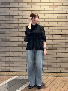 「SENSE OF PLACE by URBAN RESEARCH(センスオブプレイスバイアーバンリサーチ)のパッチワークレースシャツ(シャツ/ブラウス、ブラック系)」を使った、naoさん(レディース・161cm)の夏コーディネート