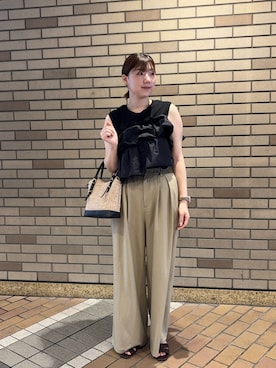 「RODE SKO(ロデスコ)のデザインカットバックゴムサンダル(サンダル、ブラウン系)」を使った、naoさん(レディース・161cm)の夏コーディネート