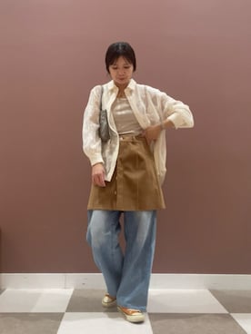 「KBF（ケイビーエフ）の2WAYラップミニスカート（スカート、イエロー系）」を使った、yuccoさん（レディース・158cm）の春コーディネート