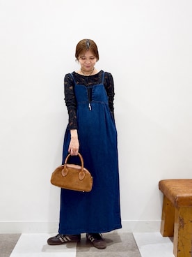 「ITEMS URBANRESEARCH（アイテムズ アーバンリサーチ）の起毛レースプルオーバー（Tシャツ/カットソー、ブラック系）」を使った、yuccoさん（レディース・158cm）の秋コーディネート