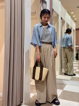 「ITEMS URBANRESEARCH（アイテムズ アーバンリサーチ）の『接触冷感』『UVカット』クルーネックノースリTシャツ（Tシャツ/カットソー、ホワイト系）」を使った、yuccoさん（レディース・158cm）の夏コーディネート