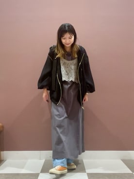 「ITEMS URBANRESEARCH（アイテムズ アーバンリサーチ）の『イージーケア』メッシュマウンテンパーカー(楽着シリーズ)（マウンテンパーカー、ブラック系）」を使った、yuccoさん（レディース・158cm）の春コーディネート