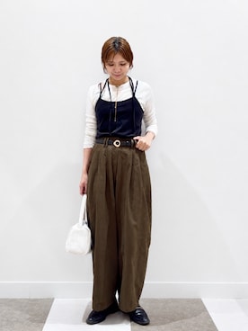 「KBF（ケイビーエフ）のベルトSETオーバルパンツ（その他パンツ、ブラウン系）」を使った、yuccoさん（レディース・158cm）の秋コーディネート