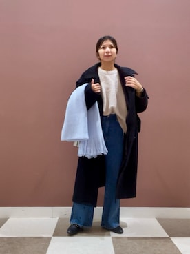 「KBF（ケイビーエフ）のアイテム（デニムパンツ）」を使った、yuccoさん（レディース・158cm）の秋コーディネート