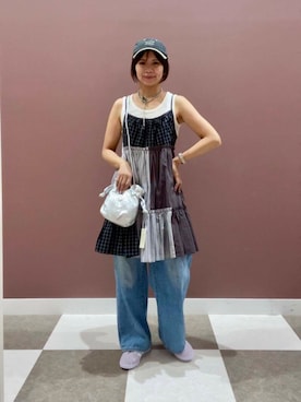 「SMELLY（スメリー）のアイテム（キャップ）」を使った、yuccoさん（レディース・158cm）の夏コーディネート