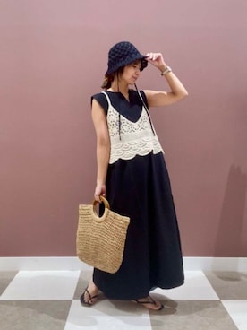 「SMELLY（スメリー）のアイテム（帽子）」を使った、yuccoさん（レディース・158cm）の夏コーディネート