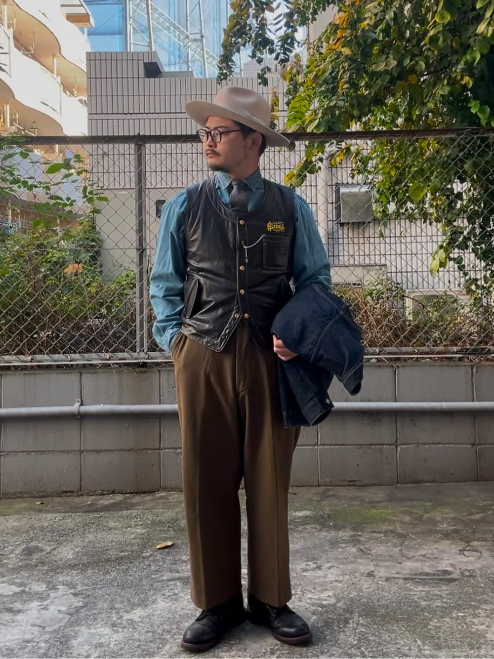 「アメカジ、vintage、クラシカル」｜「gladhandのアイテム（ハット、ベージュ系）」を使った、デンジャラス•ケンさん（メンズ・167cm）の冬コーディネートの1枚目の写真