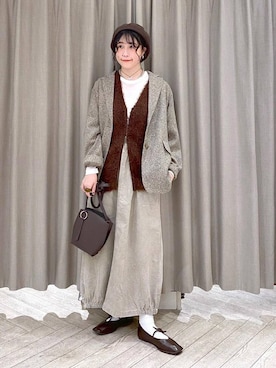 「アイテム（ハンチング/ベレー帽）」を使った、ちろっPさん（レディース・163cm）の秋コーディネート