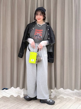 「studio CLIP（スタディオクリップ）の袖シアー切り替えクルーネックプルオーバー（Tシャツ/カットソー、その他）」を使った、ちろっPさん（レディース・163cm）の春コーディネート