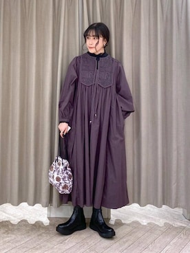 「アイテム（トートバッグ、パープル系）」を使った、ちろっPさん（レディース・163cm）の冬コーディネート