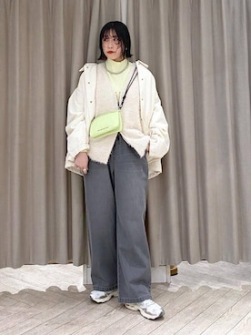 「アイテム（その他アウター、ホワイト系）」を使った、ちろっPさん（レディース・163cm）の冬コーディネート