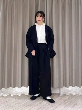 「studio CLIP（スタディオクリップ）のアイテム（ノーカラージャケット）」を使った、ちろっPさん（レディース・163cm）の冬コーディネート