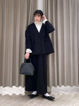 「studio CLIP（スタディオクリップ）のアイテム（ノーカラージャケット）」を使った、ちろっPさん（レディース・163cm）の冬コーディネート