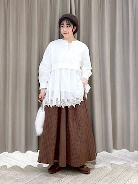 「アイテム（モカシン/デッキシューズ）」を使った、ちろっPさん（レディース・163cm）の秋コーディネート