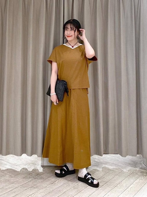 セール】ストレッチリネンフレアロングスカート[プチ・プラスサイズ