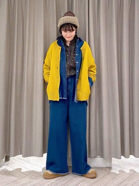 「studio CLIP（スタディオクリップ）の【バヤコさんコラボ】やわらかデニムスッキリストレートパンツ（デニムパンツ）」を使った、ちろっPさん（レディース・163cm）の秋コーディネート