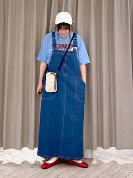 「デニムワンピース」｜「アイテム（財布/小物）」を使った、ちろっPさん（レディース・163cm）の夏コーディネート