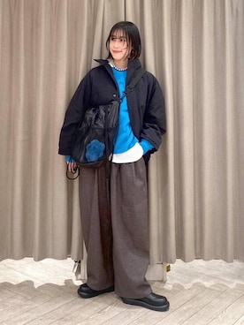 「アイテム（その他アウター、ブラック系）」を使った、ちろっPさん（レディース・163cm）の冬コーディネート