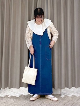 「デニムワンピース」｜「アイテム（ノーカラージャケット）」を使った、ちろっPさん（レディース・163cm）の夏コーディネート