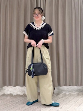 「studio CLIP（スタディオクリップ）の【daily CLIP】2WAYイージーパンツ（デニムパンツ、ベージュ系）」を使った、ちろっPさん（レディース・163cm）の夏コーディネート