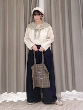 「クリップデニム_studio CLIP」｜「アイテム（ハンチング/ベレー帽）」を使った、ちろっPさん（レディース・163cm）の夏コーディネート