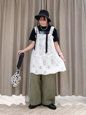 「キャミワンピース」｜「アイテム（帽子）」を使った、ちろっPさん（レディース・163cm）の夏コーディネート