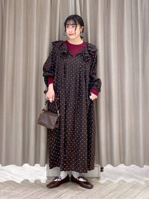 セール】《natural by clip》LRドットフリルカラーワンピース