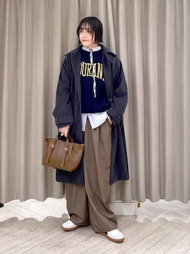 「アイテム（ステンカラーコート）」を使った、ちろっPさん（レディース・163cm）の冬コーディネート