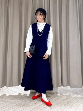 「アイテム（パンプス、レッド系）」を使った、ちろっPさん（レディース・163cm）の秋コーディネート