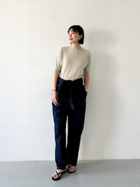 「サマーニット」｜「アイテム（サロペット/オーバーオール）」を使った、yabuuchiさん（レディース・167cm）の春コーディネート