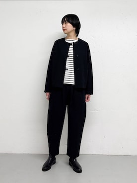 「かぐれ（カグレ）のリネンコットンサルエルパンツ（その他パンツ）」を使った、yabuuchiさん（レディース・167cm）の冬コーディネート