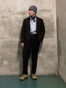 「アイテム（スーツパンツ）」を使った、yuukishibataさん（メンズ・165cm）の冬コーディネート
